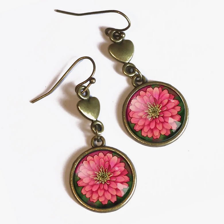 Vintage-Style Hand-Made Cottage Core Zinnia Pierced Earrings - Marmalade Mercantile