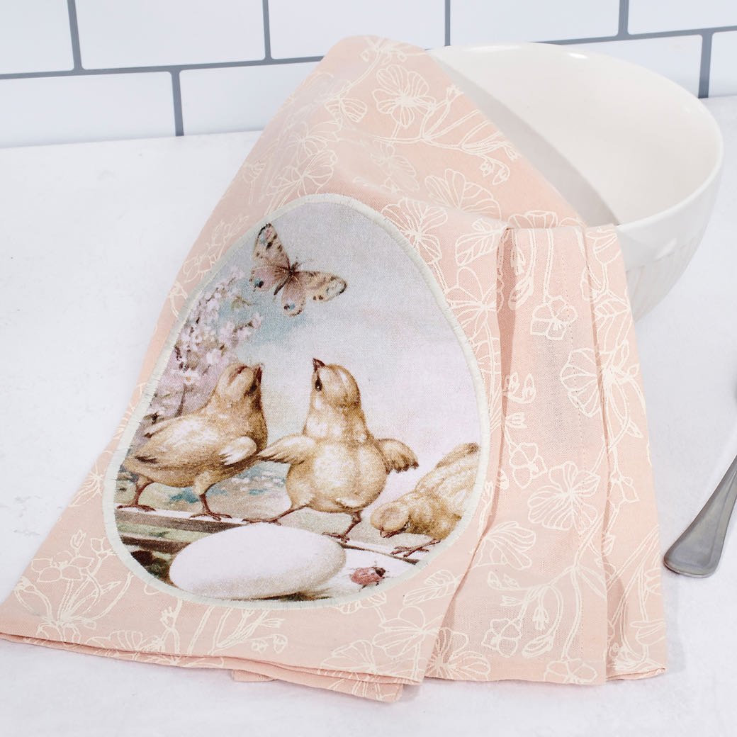 Vintage-Style Springtime Chicks Towel w Butterfly Appliquéd Kitchen Towel - Marmalade Mercantile