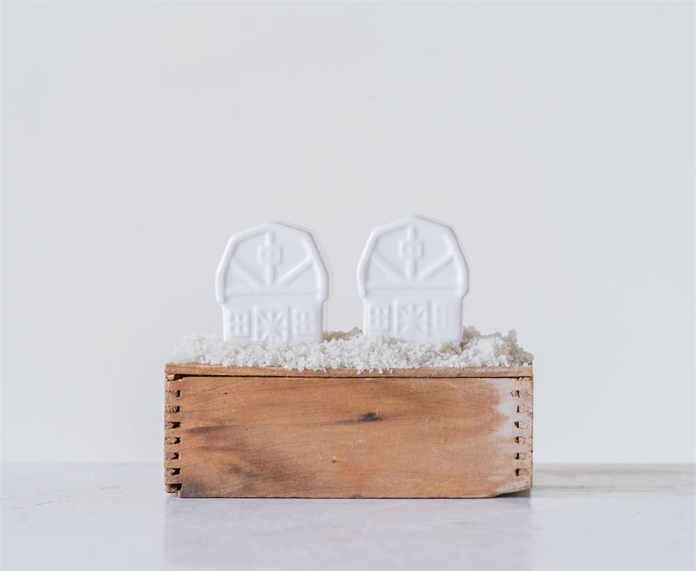 White Stoneware Barns Salt & Pepper Set - Marmalade Mercantile