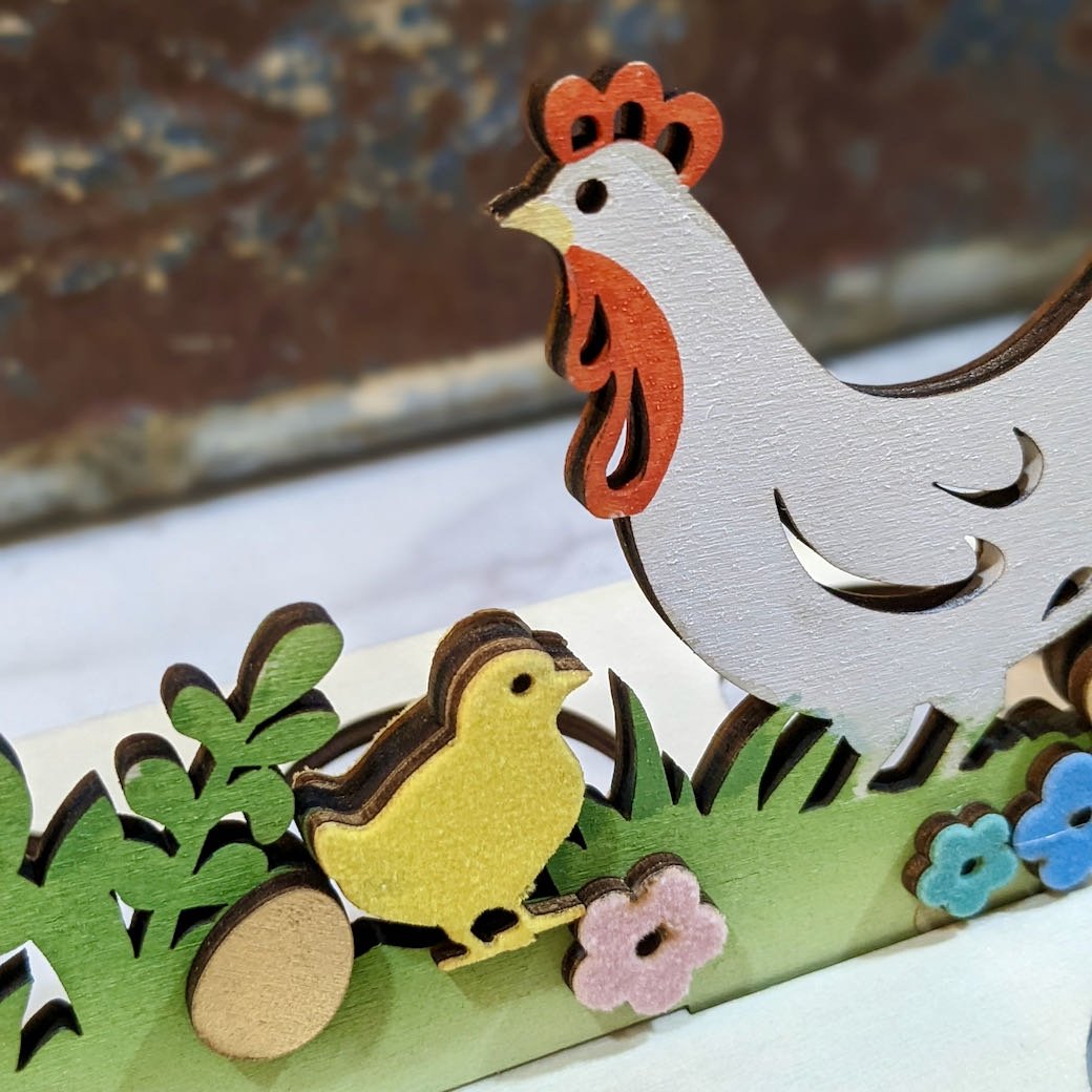 Wooden Eight-Egg Holder with Chickens - Marmalade Mercantile