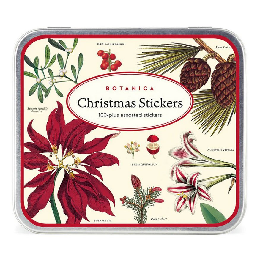 100+ Vintage - Style Christmas Botanica Stickers in Metal Tin - Marmalade Mercantile