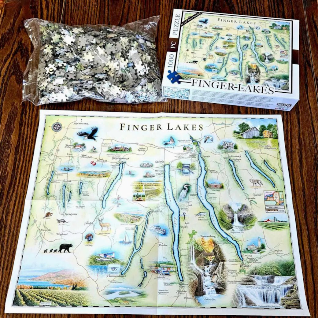 1000 - Piece Finger Lakes Illustrated Map Jigsaw Puzzle - Marmalade Mercantile
