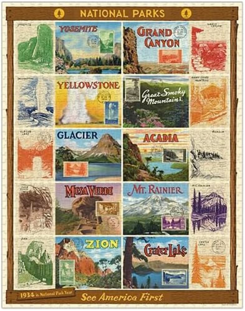 1000 - Piece See America First National Parks Jigsaw Puzzle Vintage Style Souvenir Postcards - Marmalade Mercantile