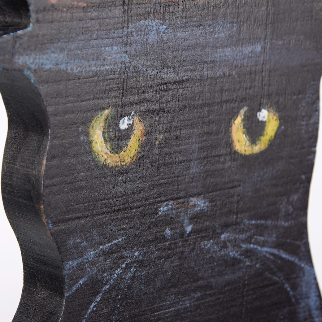 Rustic Wooden Halloween Black Cat Porch Leaner