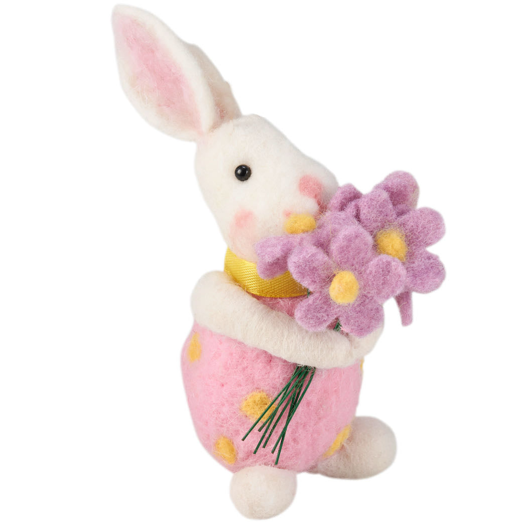 Wool Felt Bunny Critter with Bouquet