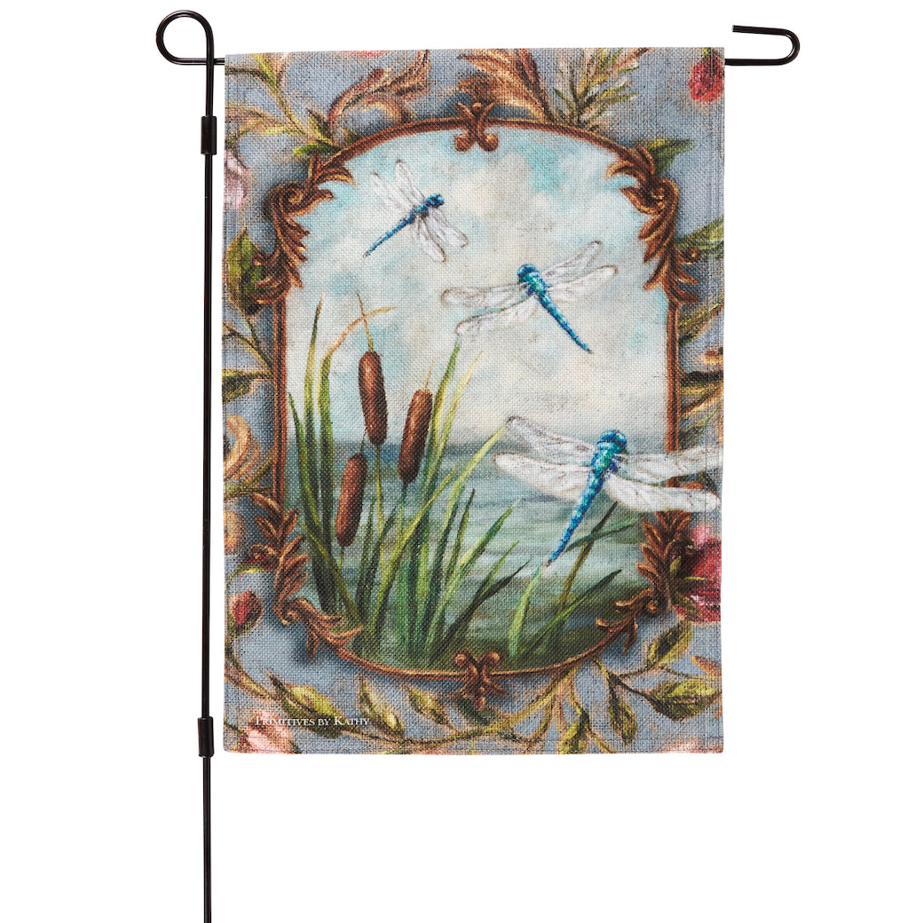 Gorgeous Double-Sided Dragonflies Garden Flag and Metal Pole