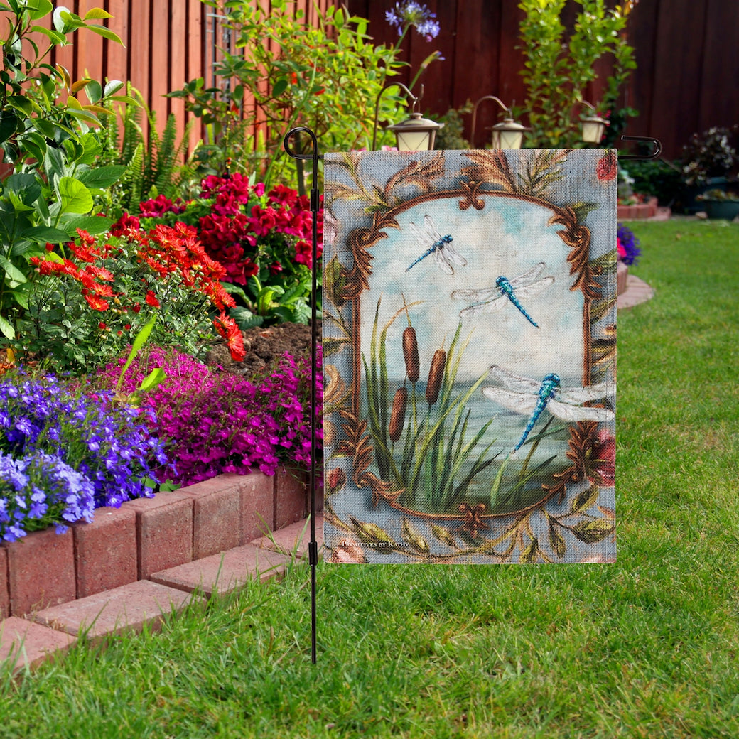 Gorgeous Double-Sided Dragonflies Garden Flag and Metal Pole