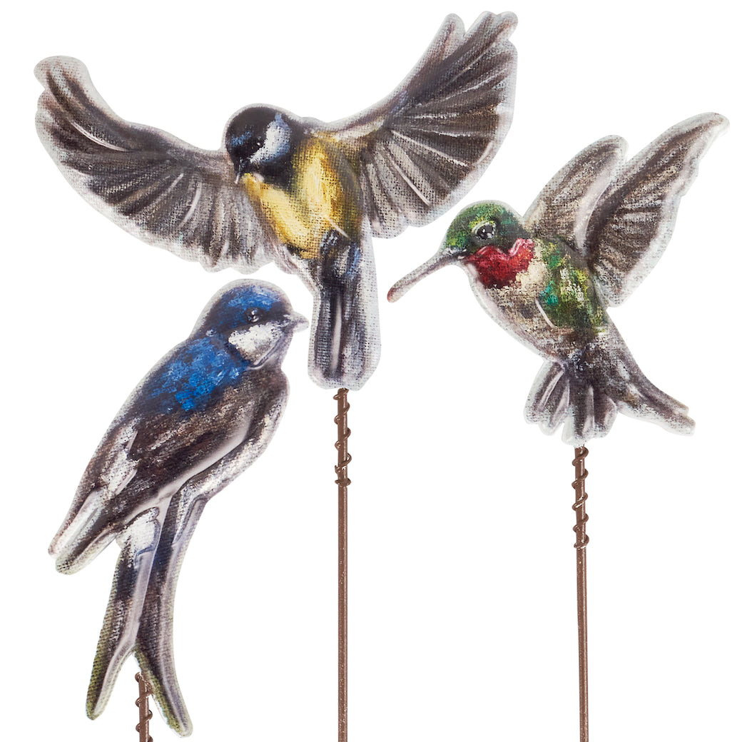 Set of Three Metal Outdoor Garden Backyard Bird Stakes