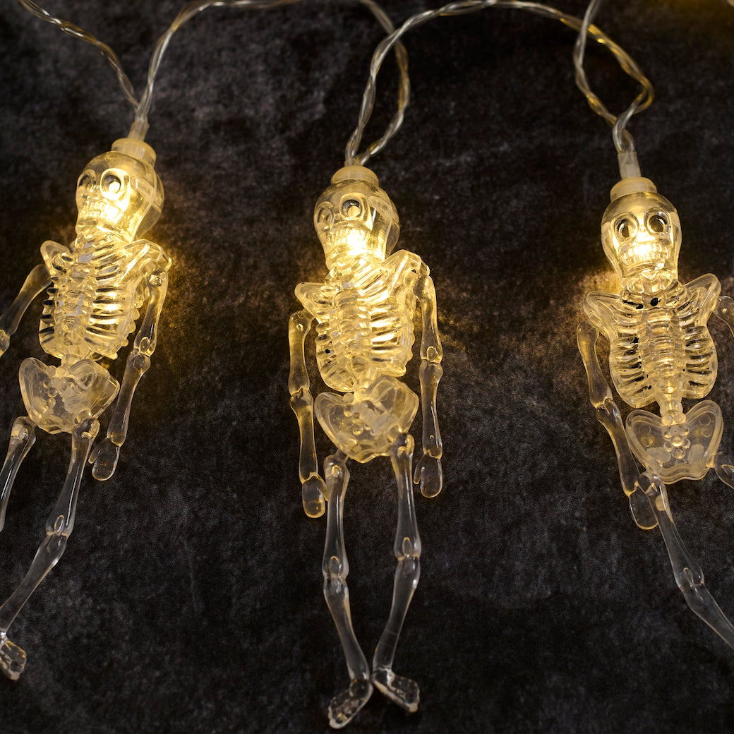 Halloween Skeleton String Lights Battery Operated w Timer