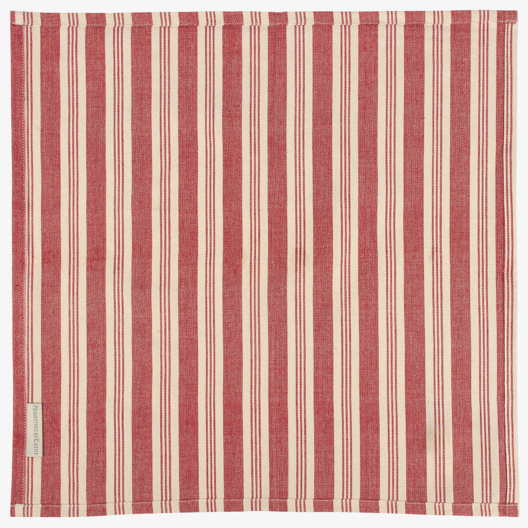 Set of Four Cotton Red Stripe Napkins