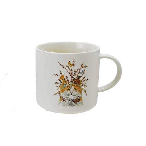 14 oz. Stoneware Mug with Cat & Flora/Fauna, CHOICE of Styles - Marmalade Mercantile