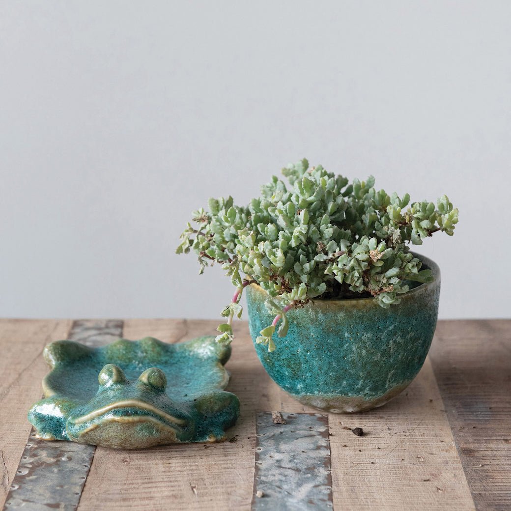 2 - Piece Stoneware Planter with Frog Base - Marmalade Mercantile