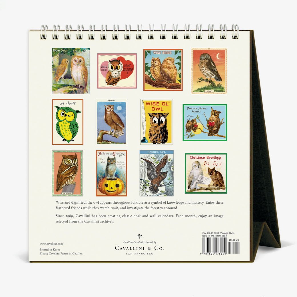 2026 Vintage Owls Desk Calendar - Marmalade Mercantile