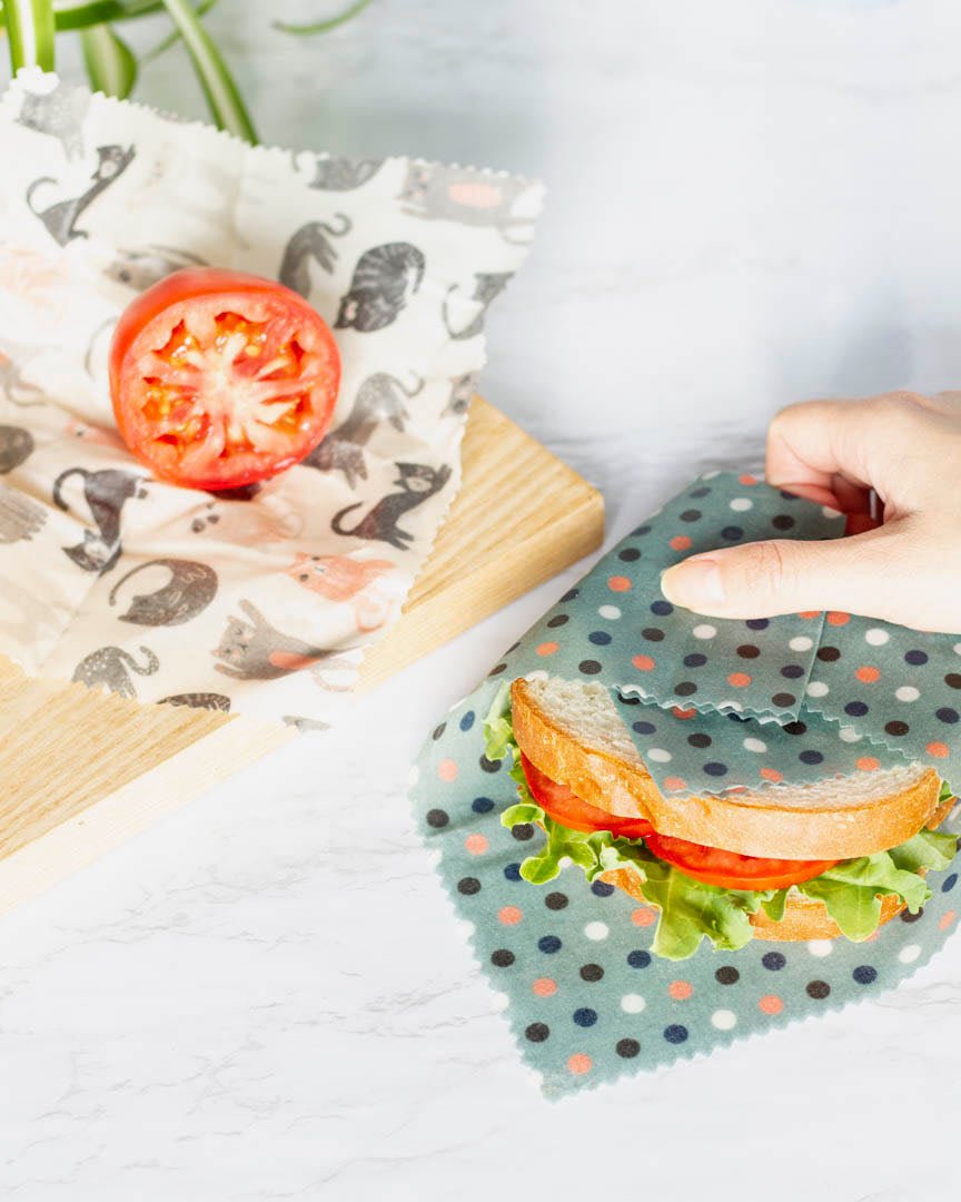 3 Reusable Beeswrap Sheets for Sandwiches, Cheese, Leftovers - CATS - Marmalade Mercantile