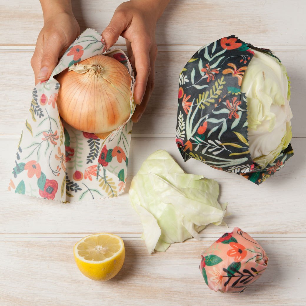 3 Reusable Beeswrap Sheets for Sandwiches, Cheese, Leftovers - FLORAL Pattern - Marmalade Mercantile