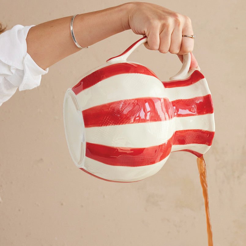 3.5" Quart Hand - Painted Red Stripe Pitcher - Marmalade Mercantile