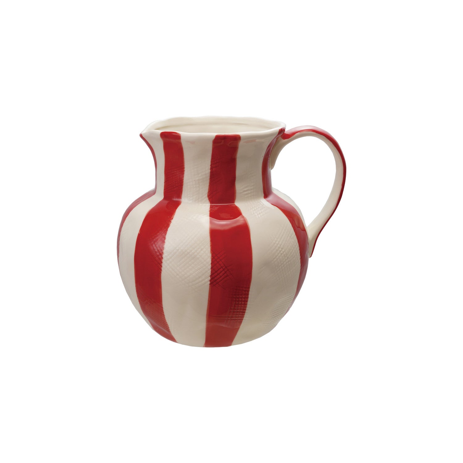 3.5" Quart Hand - Painted Red Stripe Pitcher - Marmalade Mercantile