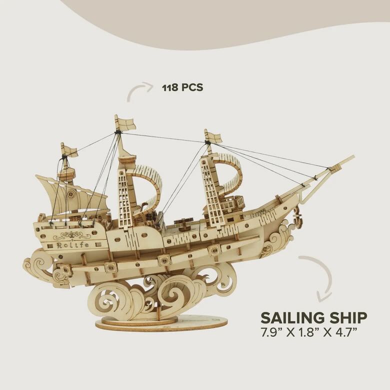 3D Laser Cut Wooden Sailing Ship Puzzle - Marmalade Mercantile