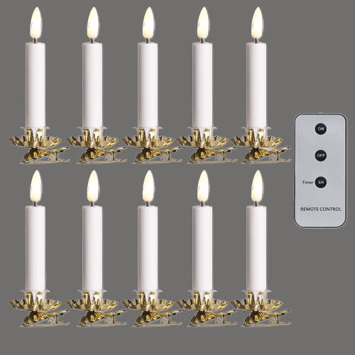 Set of Ten Clip-On Battery Taper Candles with Remote