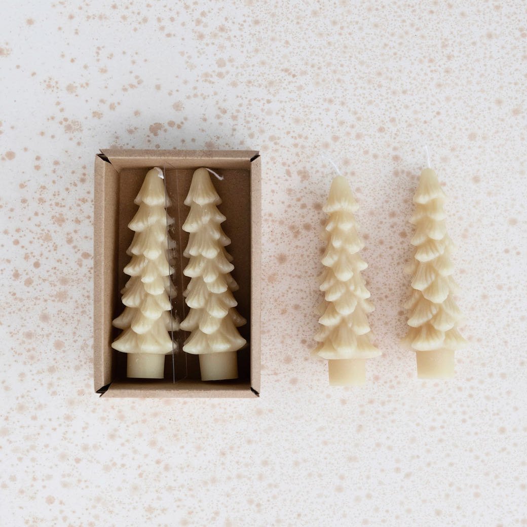 5" Unscented Tree Shaped Taper Candle OFF WHITE - Marmalade Mercantile