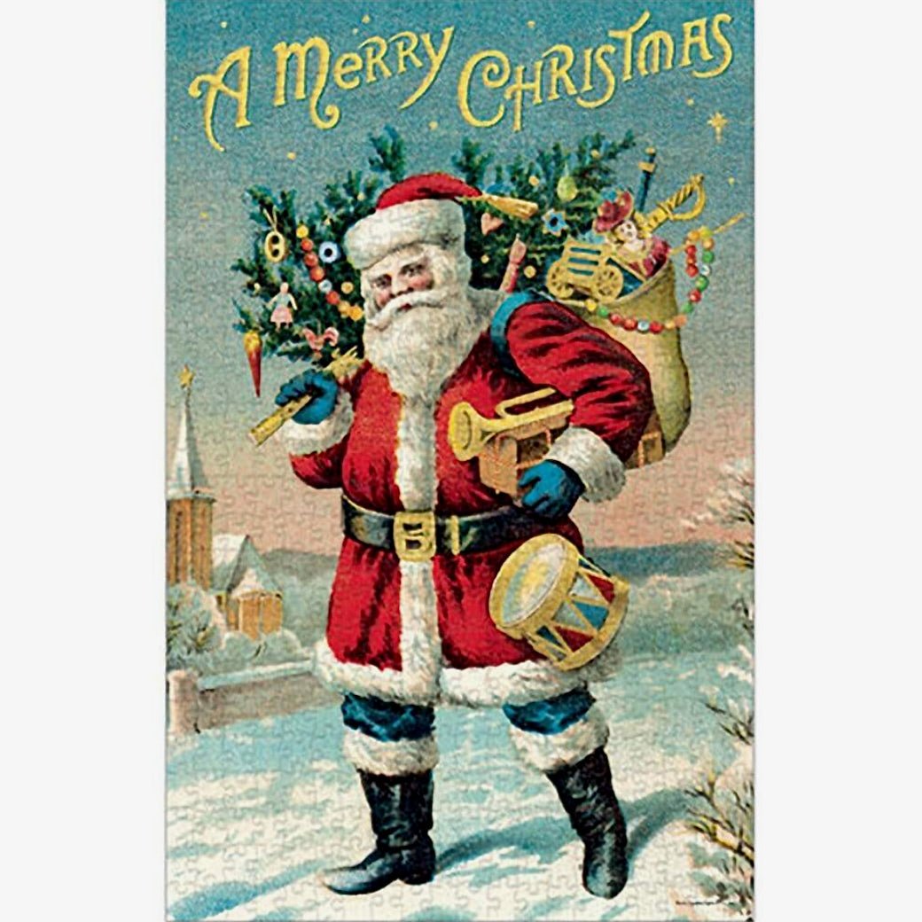 500 - piece Merry Christmas Jigsaw Puzzle Vintage Santa Image - Marmalade Mercantile