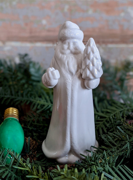 5.75" White Stoneware Santa Figure w Christmas Tree, Gift & Toys - Marmalade Mercantile