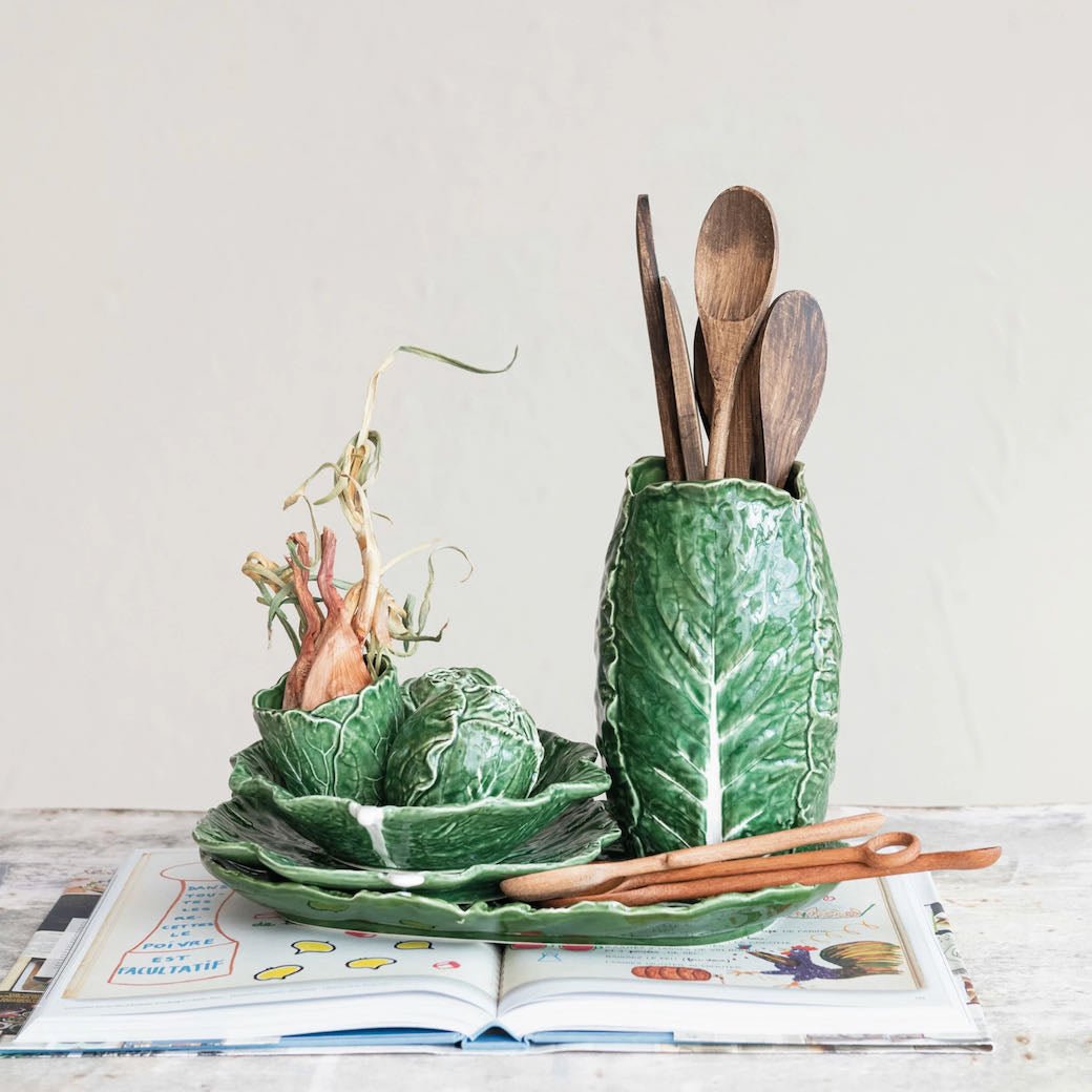 9” Embossed Hand - Painted Cabbage Leaf Bowl - Marmalade Mercantile