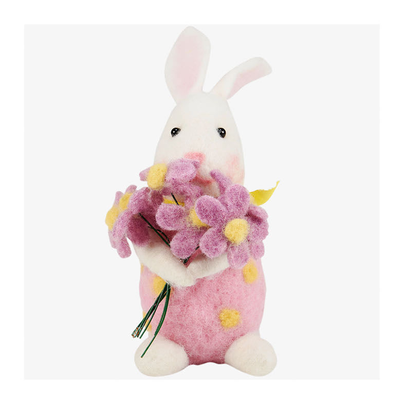 Wool Felt Bunny Critter with Bouquet