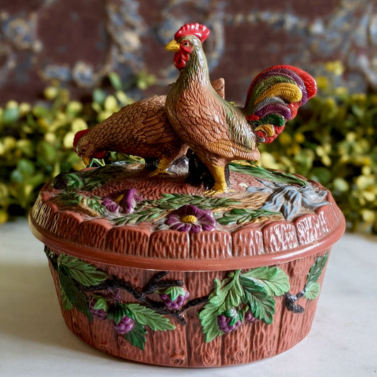 Beautiful Vintage 1976 Covered Rooster & Hen Dish