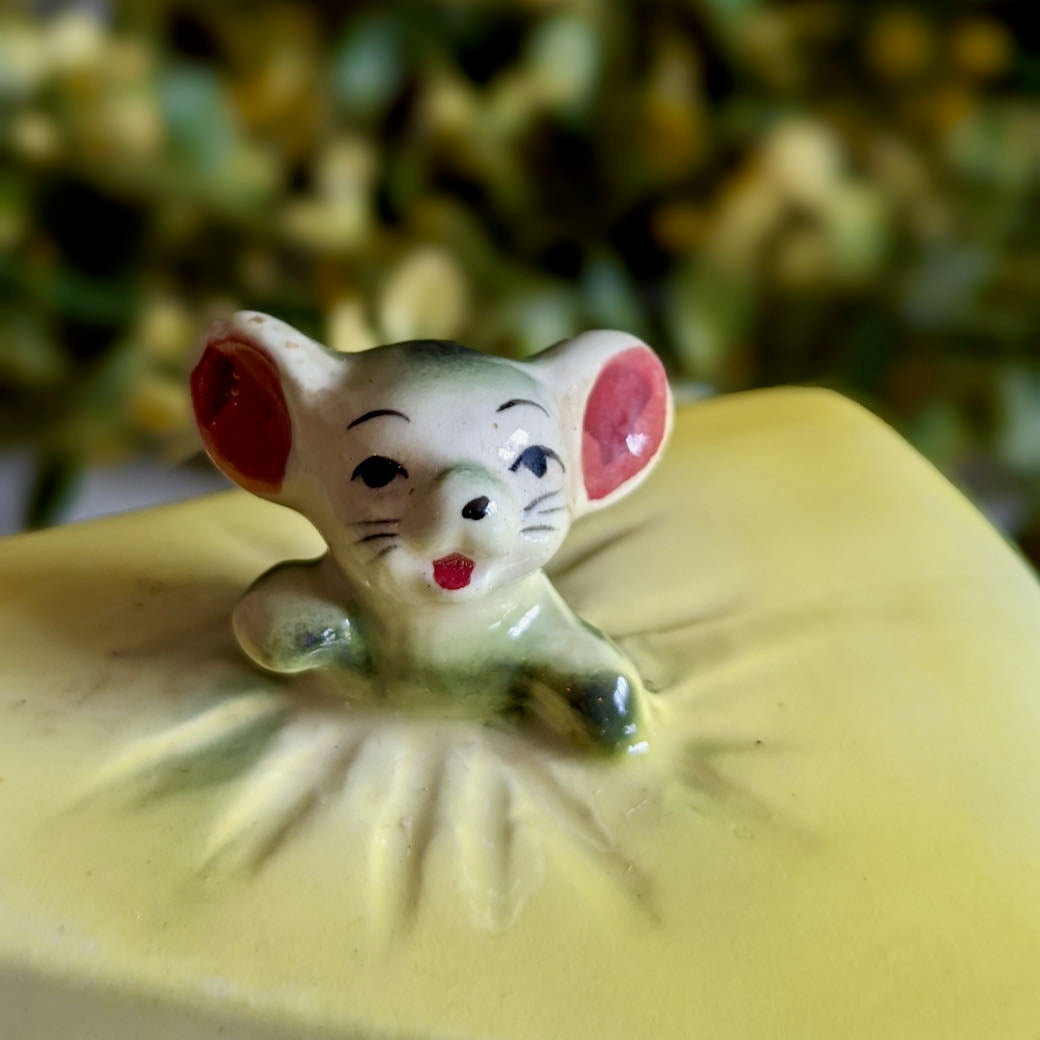Vintage Covered Kitschy Cheese Dish with Mouse