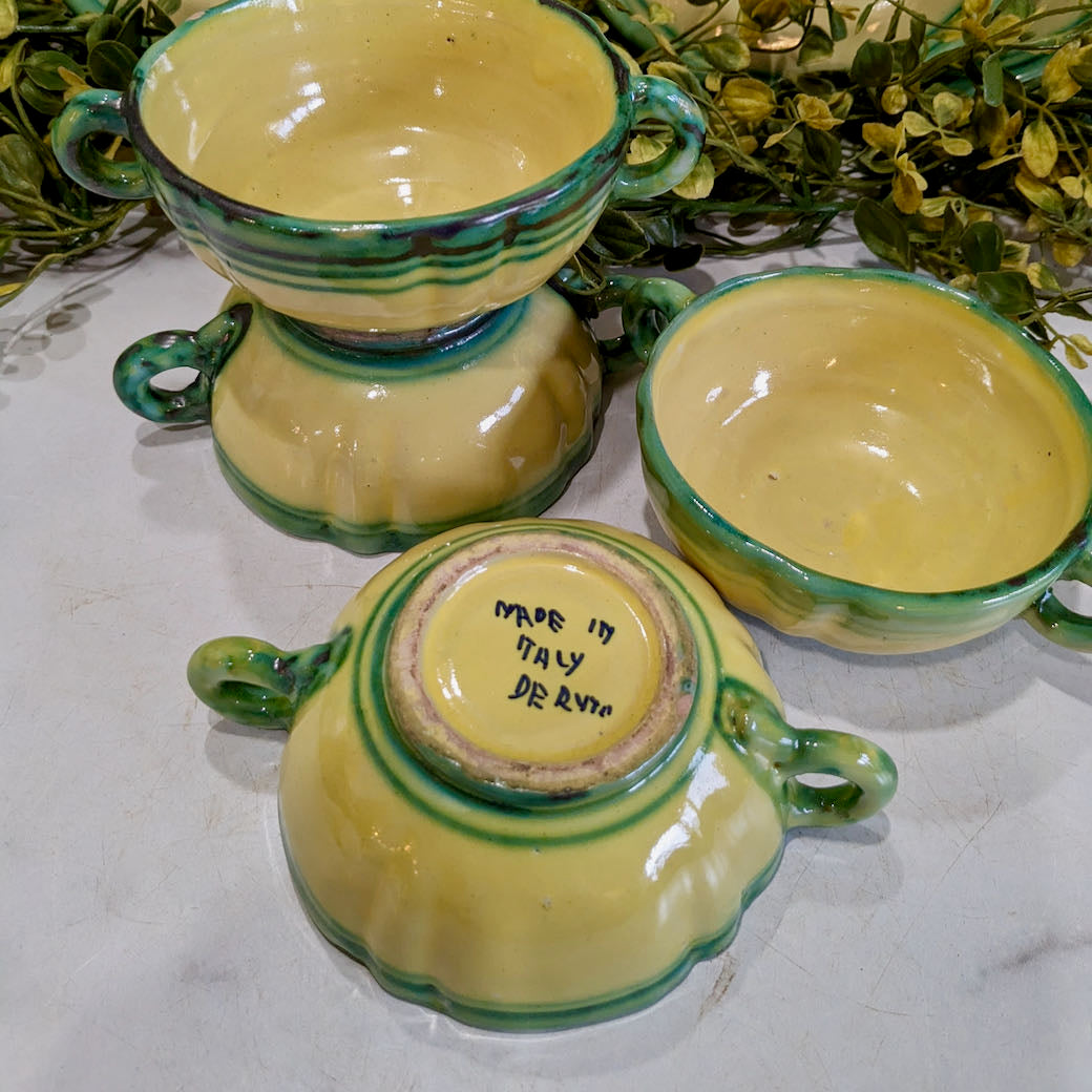 Set of Four Vintage Italian Deruta Cream Soup Bowls with Under Plates