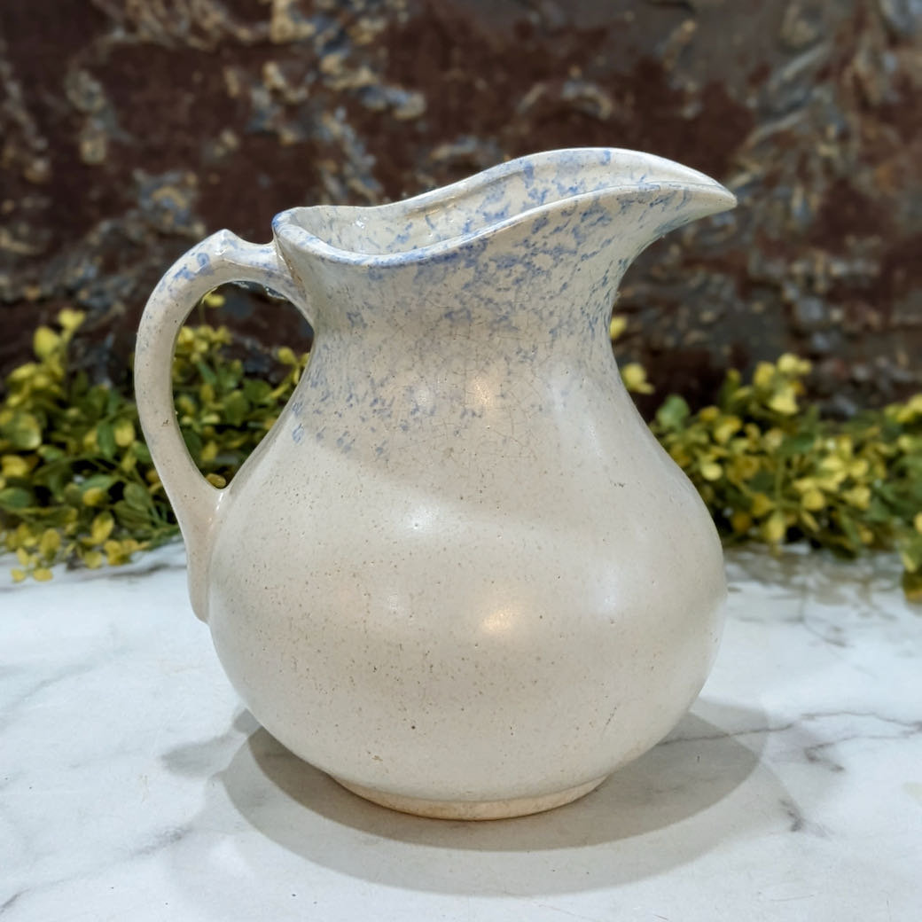 Antique Stoneware Water Pitcher with Light Blue Spatter