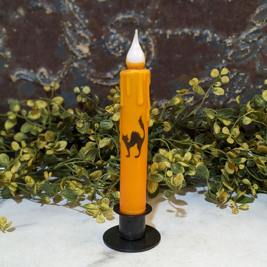 Orange Battery Operated LED Taper Candle with Black Cat