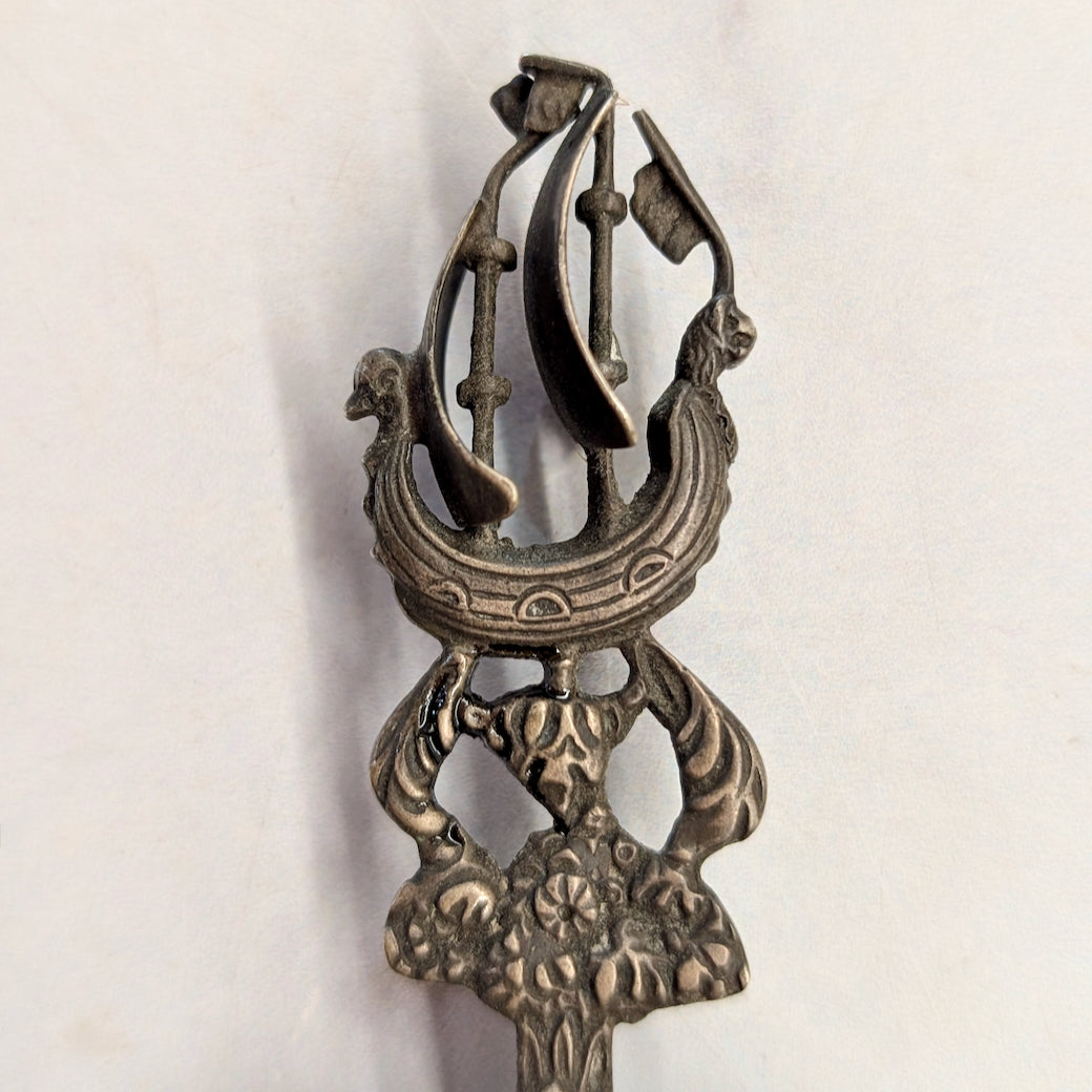 Fancy Vintage Silver Plate Tea Strainer with Maritime Images