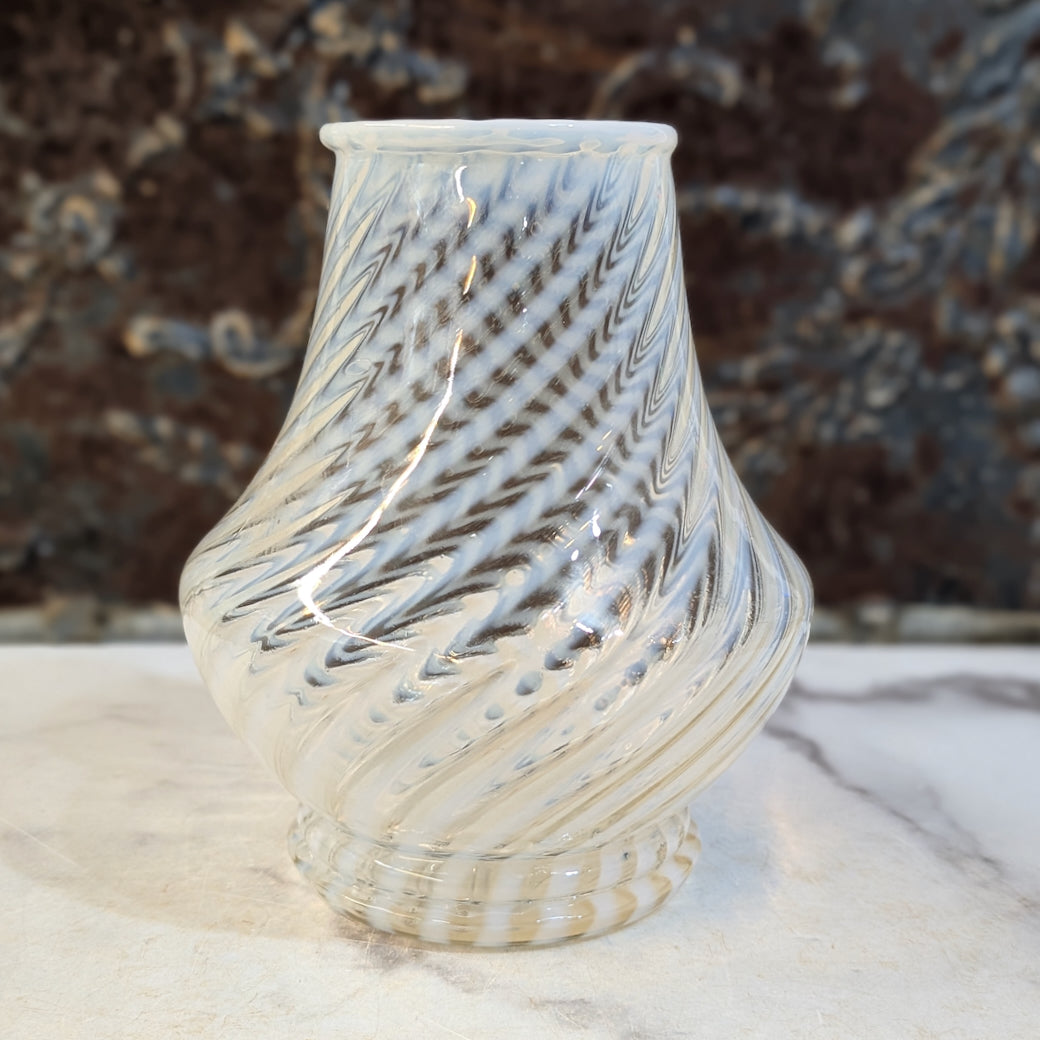 Vintage 1940s Fenton Opalescent White Swirl Spiral Optic Vase