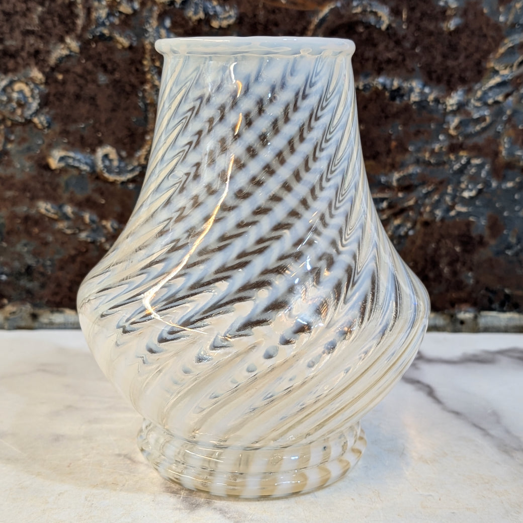Vintage 1940s Fenton Opalescent White Swirl Spiral Optic Vase
