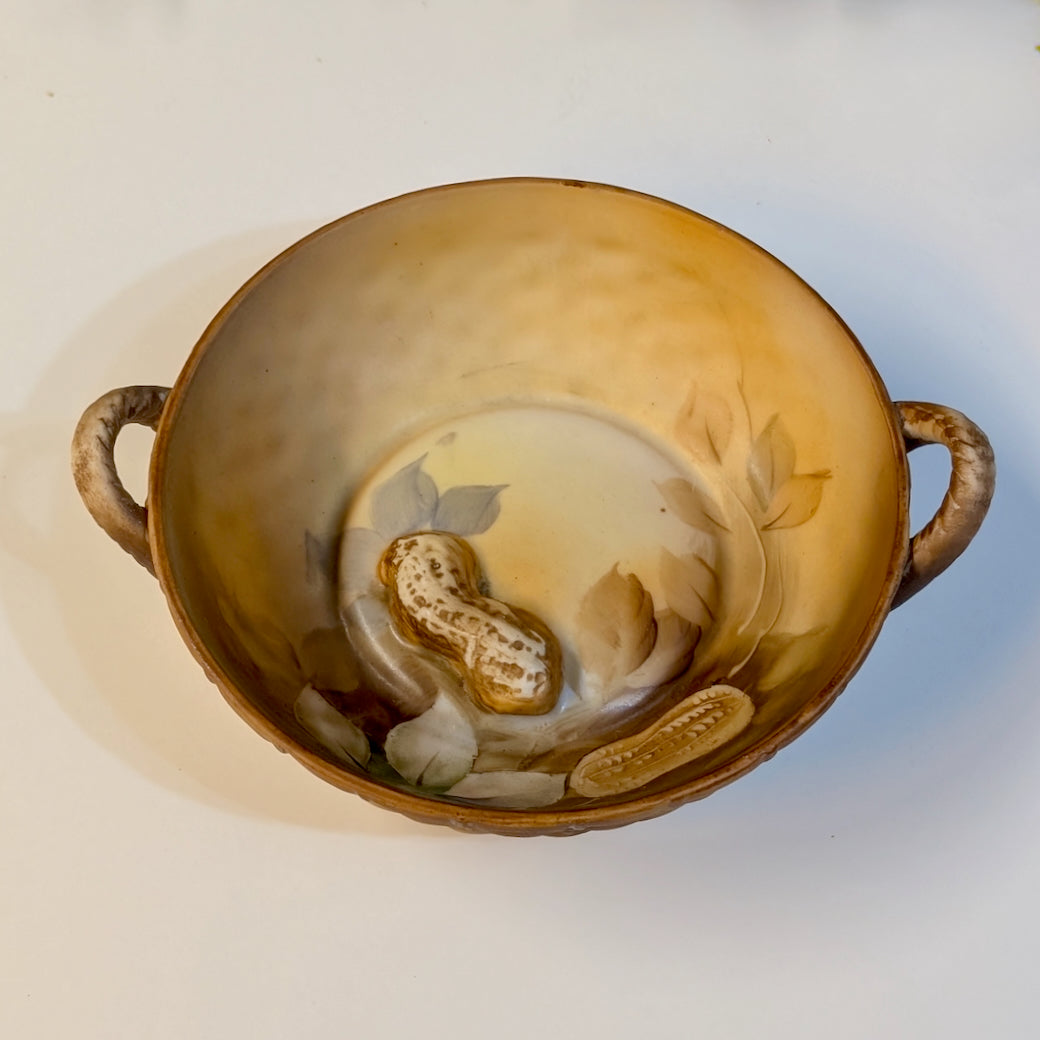 1920s Petite Hand-painted Nippon 3D Raised Relief Peanut Bowl