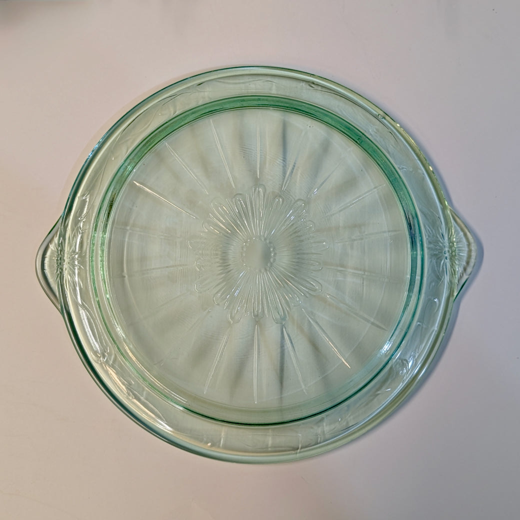 Vintage 1930s Uranium Glass Cake Plate Tendrils Pattern
