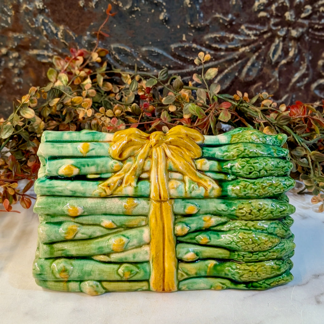 Vintage Italian Majolica Trompe l’oeil Covered Asparagus Tureen