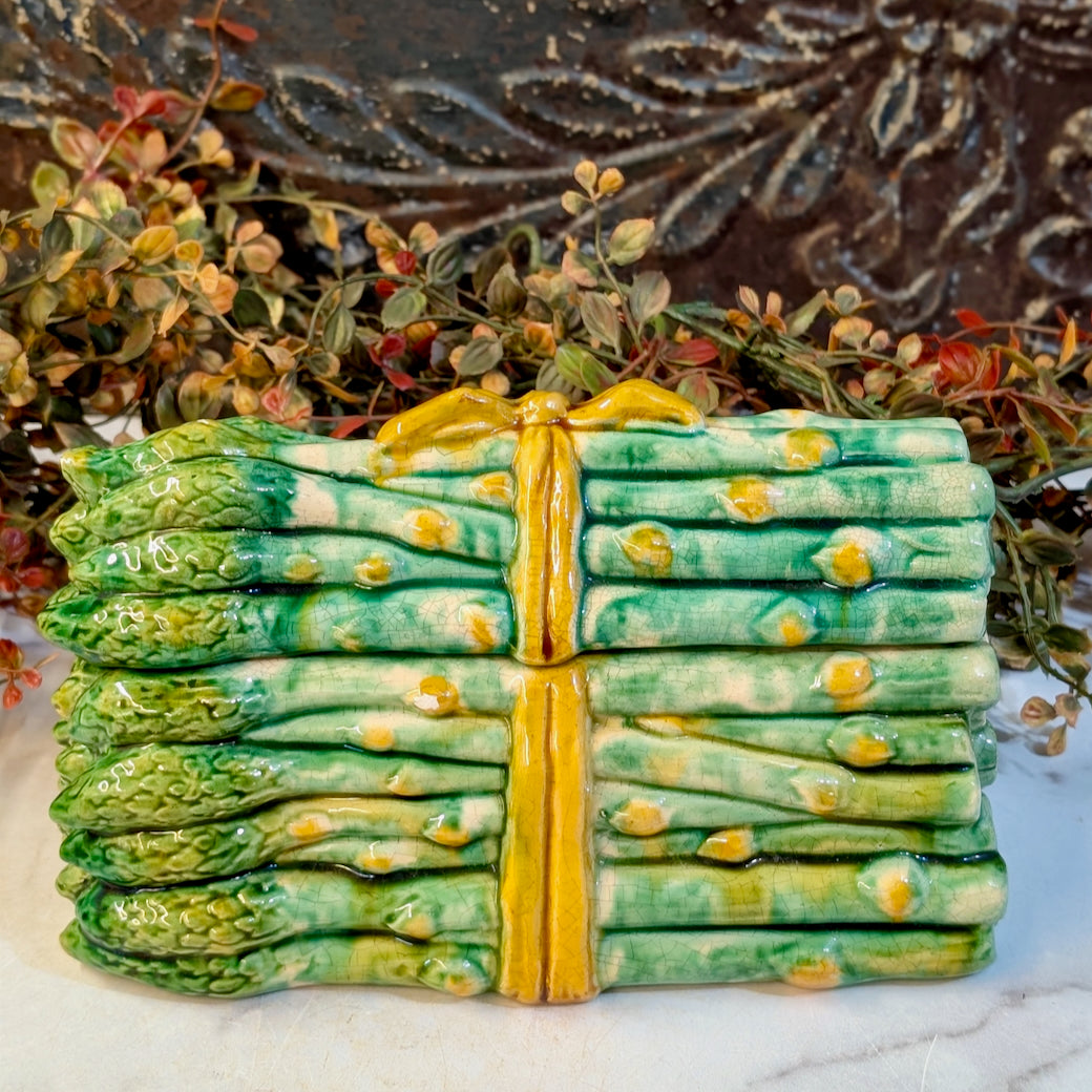 Vintage Italian Majolica Trompe l’oeil Covered Asparagus Tureen