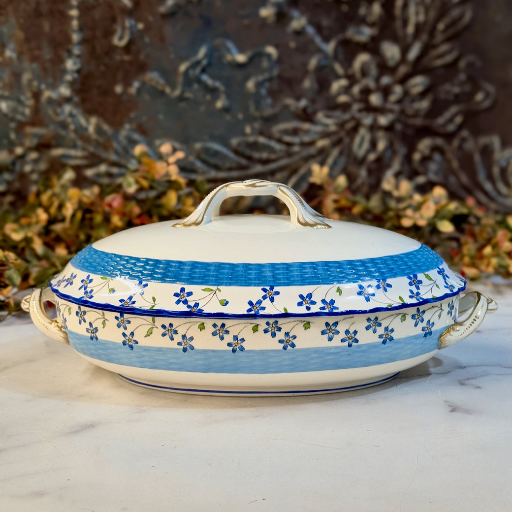 Antique English Minton Covered Serving Dish Forget-Me-Not Pattern