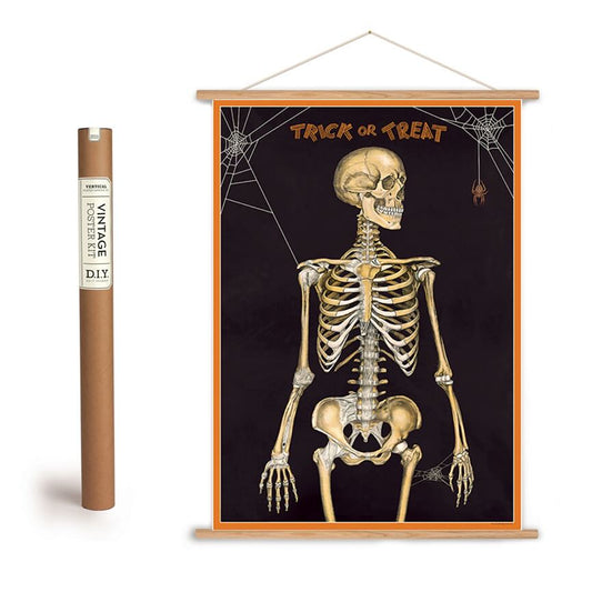Vintage-Style Halloween Skeleton Art Poster + Hanging Kit