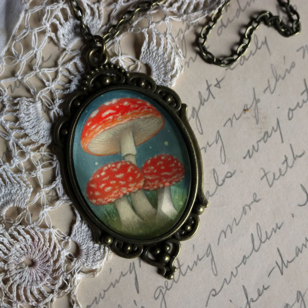 Moonlit Mushroom Pendant Necklace Hand-Made