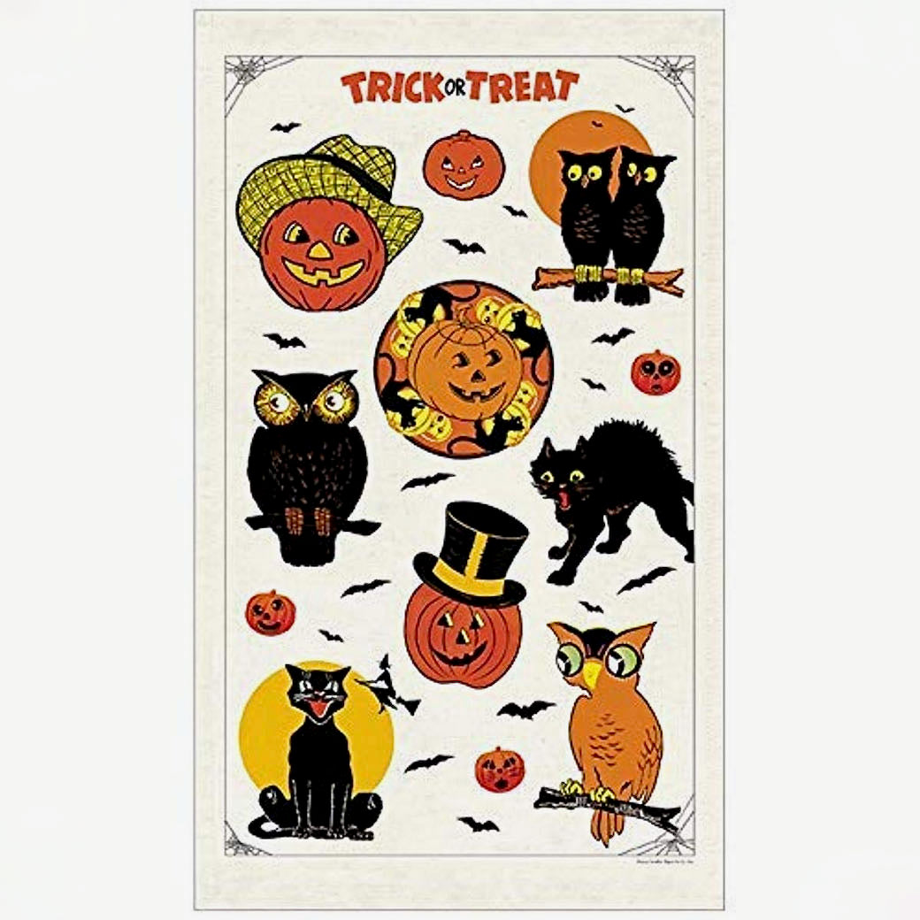 Vintage Style Halloween Trick or Treat Tea Towel