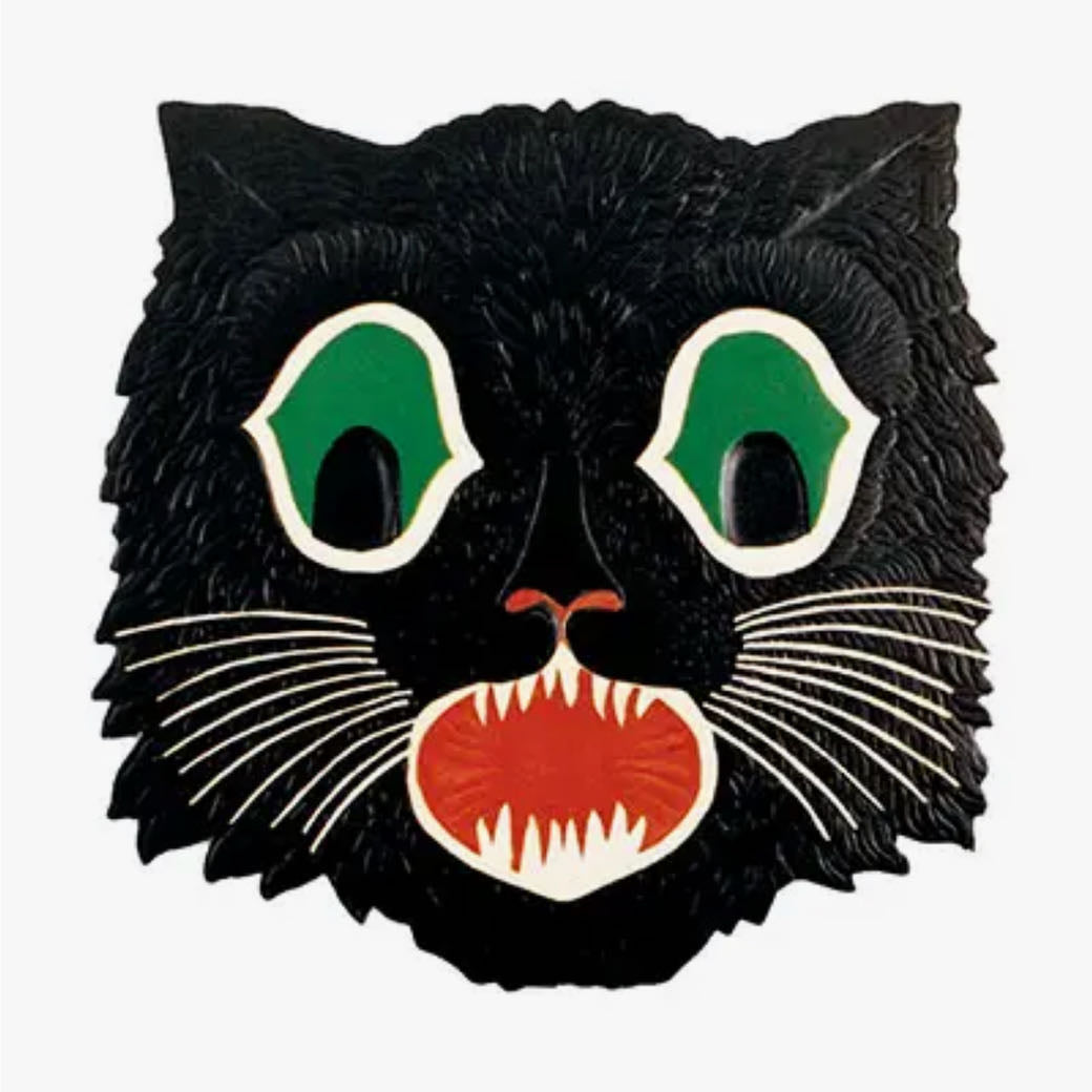 Vintage-Style Black Cat Mask Halloween Greeting Card