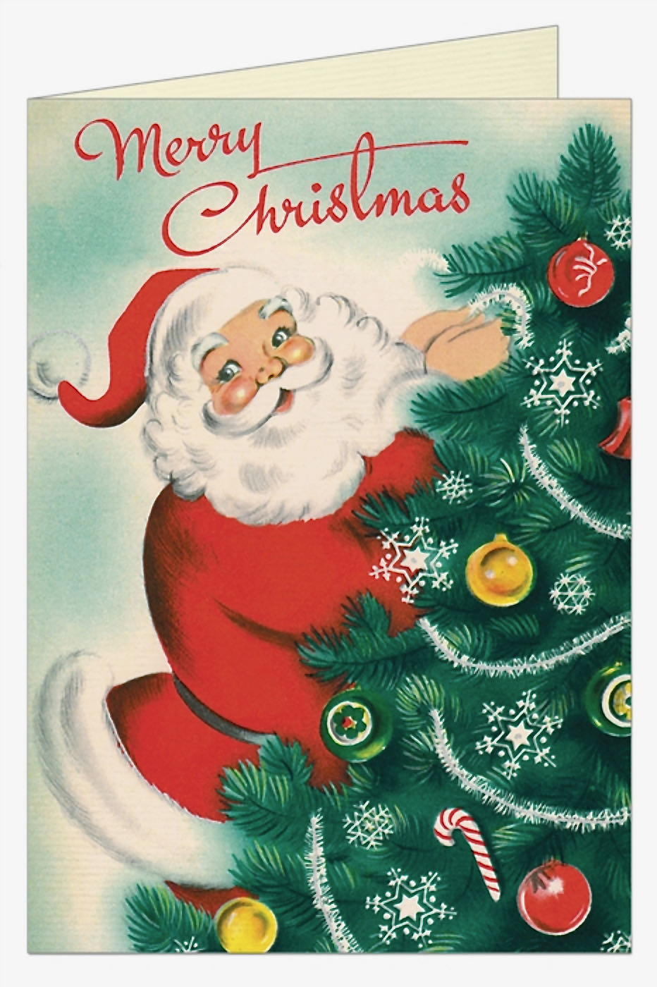 Vintage-Style Christmas Greeting Card Santa & Christmas Tree