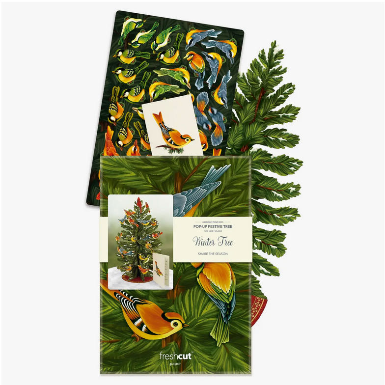 3-D Winter Tree with Birds Pop Up Greeting Card