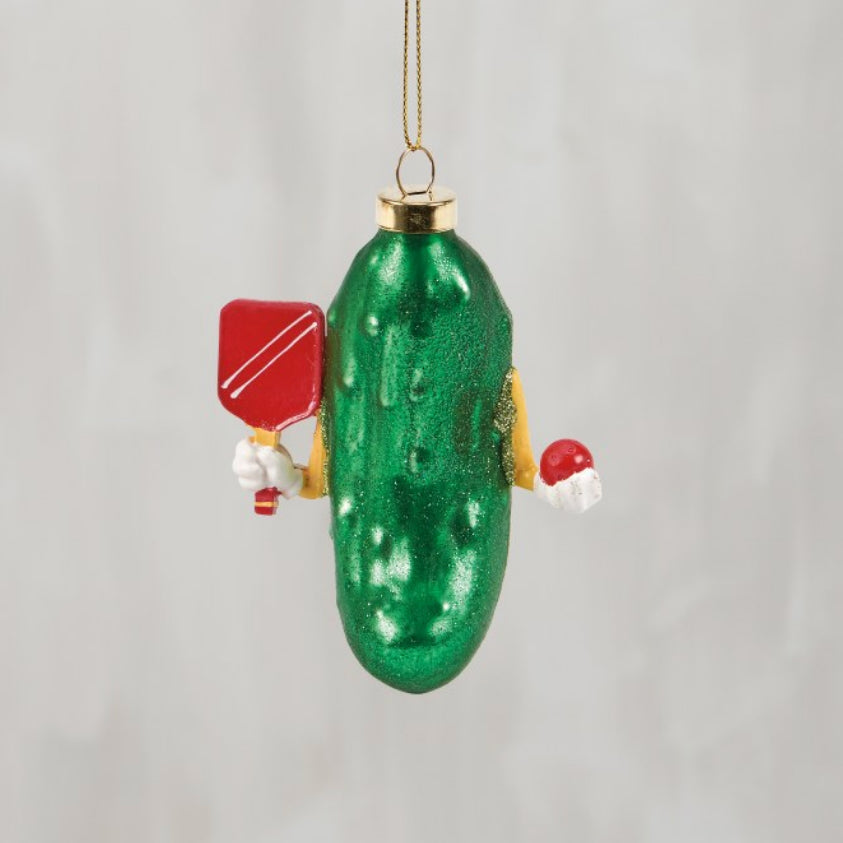 Hand-Painted Glittered Glass Pickleball Christmas Ornament