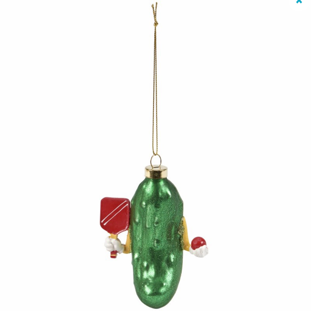 Hand-Painted Glittered Glass Pickleball Christmas Ornament