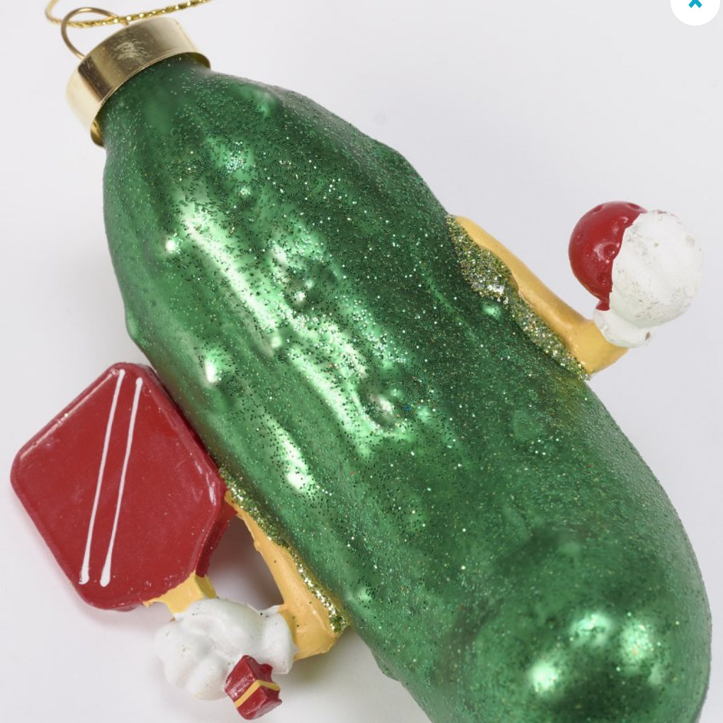 Hand-Painted Glittered Glass Pickleball Christmas Ornament